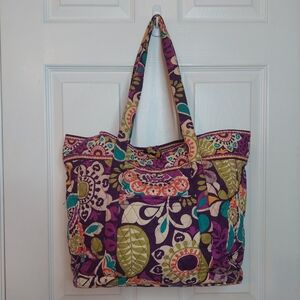 Vera Bradley Plum Crazy Toggle Tote Laptop Travel Shoulder Bag Purple Floral